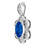 Platinum Oval Natural Blue Sapphire & Natural Diamond Halo-Style Pendant - view 2