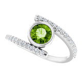 Platinum Round Natural Peridot & Natural Diamond Bezel-Set Accented Ring - view 5