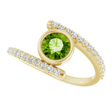 14K Gold Round Natural Peridot & Natural Diamond Bezel-Set Accented Ring - Yellow Gold - view 5