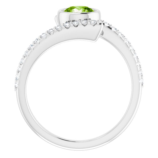 14K Gold Round Natural Peridot & Natural Diamond Bezel-Set Accented Ring - White Gold - view 2