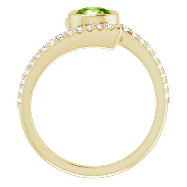 14K Gold Round Natural Peridot & Natural Diamond Bezel-Set Accented Ring - Yellow Gold - view 2