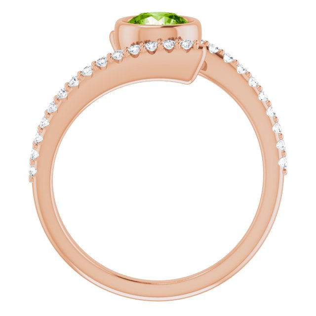 14K Gold Round Natural Peridot & Natural Diamond Bezel-Set Accented Ring - Rose Gold - view 2