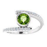Platinum Round Natural Peridot & Natural Diamond Bezel-Set Accented Ring - view 3