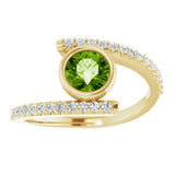 14K Gold Round Natural Peridot & Natural Diamond Bezel-Set Accented Ring - Yellow Gold - view 3