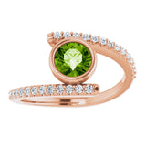 14K Gold Round Natural Peridot & Natural Diamond Bezel-Set Accented Ring - Rose Gold - view 3