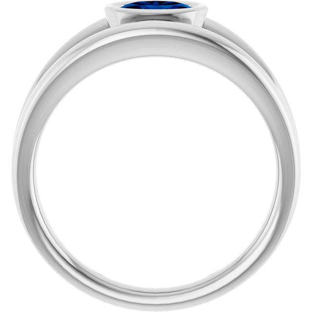 14K Gold Oval Natural Blue Sapphire Bezel-Set Solitaire Negative Space Ring - White Gold - view 2