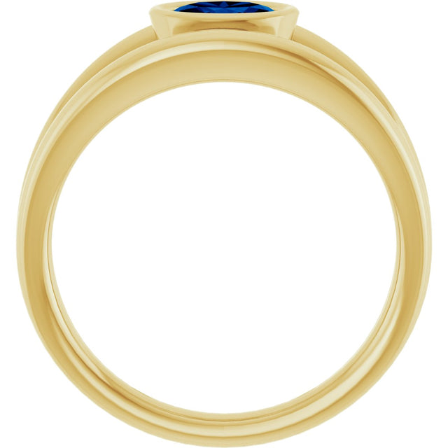 14K Gold Oval Natural Blue Sapphire Bezel-Set Solitaire Negative Space Ring - Yellow Gold - view 2