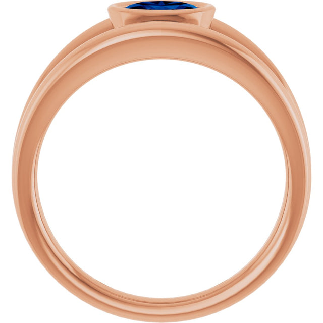 14K Gold Oval Natural Blue Sapphire Bezel-Set Solitaire Negative Space Ring - Rose Gold - view 2