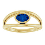 14K Gold Oval Natural Blue Sapphire Bezel-Set Solitaire Negative Space Ring - Yellow Gold - view 3