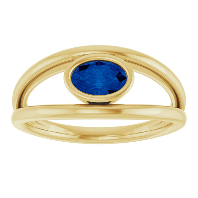 14K Gold Oval Natural Blue Sapphire Bezel-Set Solitaire Negative Space Ring - Yellow Gold - view 3