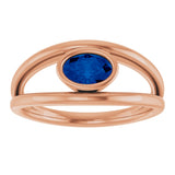 14K Gold Oval Natural Blue Sapphire Bezel-Set Solitaire Negative Space Ring - Rose Gold - view 3