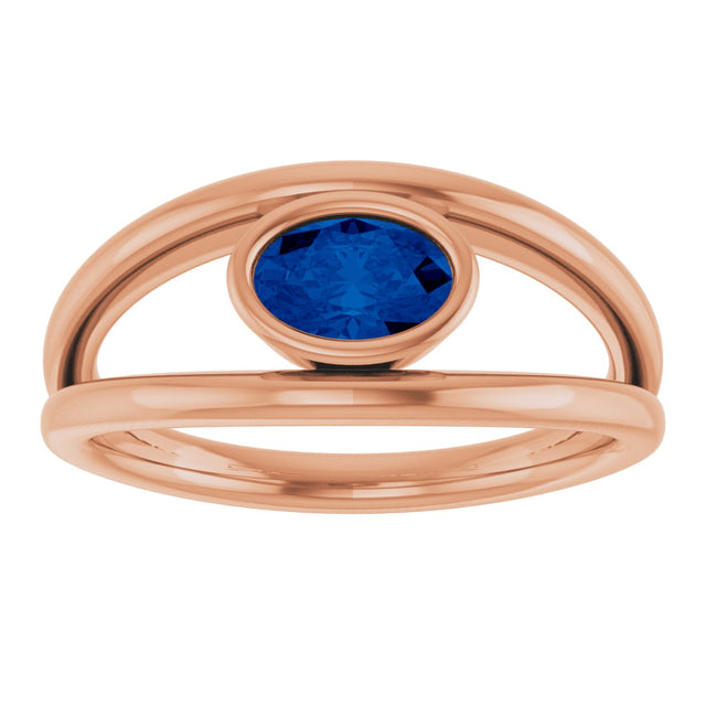 14K Gold Oval Natural Blue Sapphire Bezel-Set Solitaire Negative Space Ring - Rose Gold - view 3