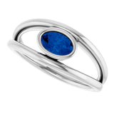 Platinum Oval Natural Blue Sapphire Bezel-Set Solitaire Negative Space Ring - view 5