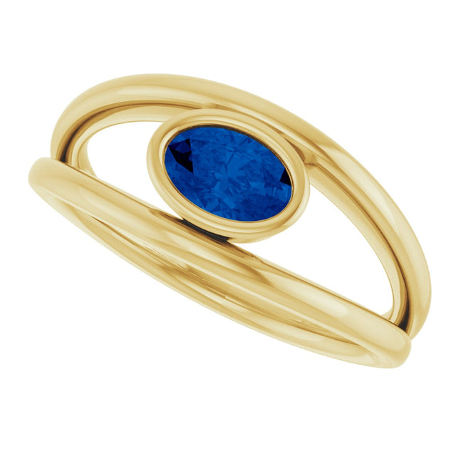 14K Gold Oval Natural Blue Sapphire Bezel-Set Solitaire Negative Space Ring - Yellow Gold - view 5
