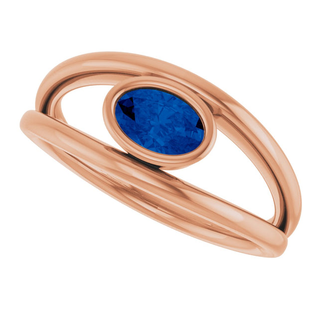 14K Gold Oval Natural Blue Sapphire Bezel-Set Solitaire Negative Space Ring - Rose Gold - view 5