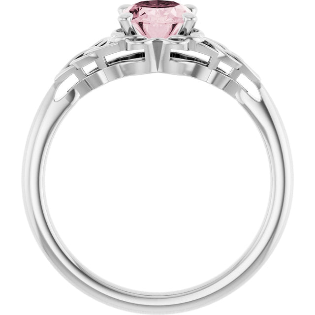 14K Gold Oval Natural Pink Morganite Celtic-Inspired Solitaire Ring - White Gold - view 2