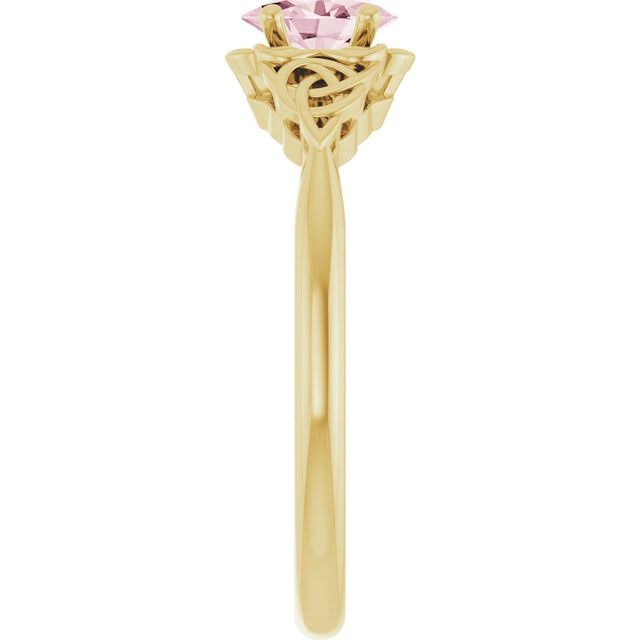 14K Gold Oval Natural Pink Morganite Celtic-Inspired Solitaire Ring - Yellow Gold - view 4
