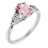 14K Gold Oval Natural Pink Morganite Celtic-Inspired Solitaire Ring - White Gold