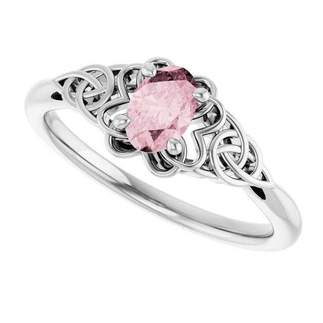 14K Gold Oval Natural Pink Morganite Celtic-Inspired Solitaire Ring - White Gold - view 5