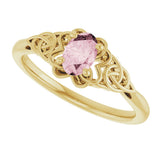 14K Gold Oval Natural Pink Morganite Celtic-Inspired Solitaire Ring - Yellow Gold - view 5