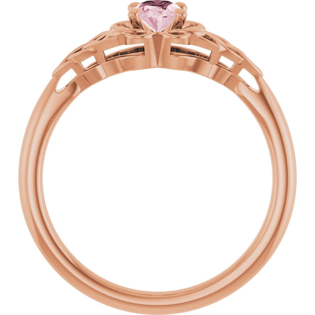 14K Gold Oval Natural Pink Morganite Celtic-Inspired Solitaire Ring - Rose Gold - view 2