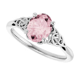 14K Gold Oval Natural Pink Morganite Celtic-Inspired Solitaire Ring - White Gold - view 5