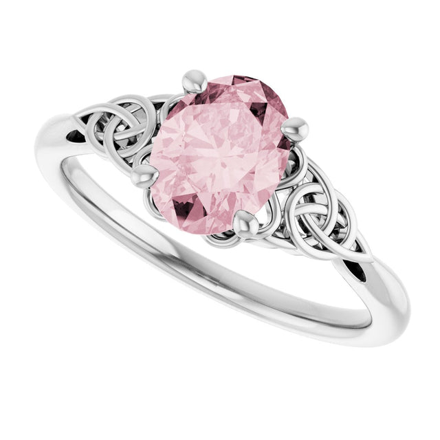 14K Gold Oval Natural Pink Morganite Celtic-Inspired Solitaire Ring - White Gold - view 5