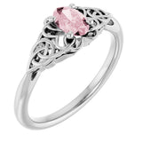 14K Gold Oval Natural Pink Morganite Celtic-Inspired Solitaire Ring - White Gold