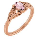 14K Gold Oval Natural Pink Morganite Celtic-Inspired Solitaire Ring - Rose Gold