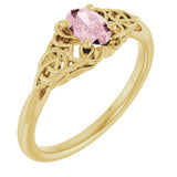 14K Gold Oval Natural Pink Morganite Celtic-Inspired Solitaire Ring - Yellow Gold
