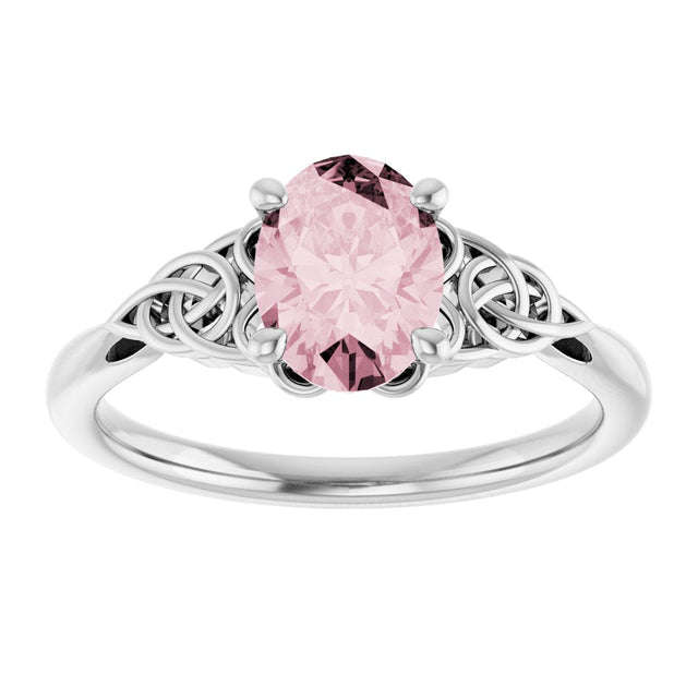 14K Gold Oval Natural Pink Morganite Celtic-Inspired Solitaire Ring - White Gold - view 3
