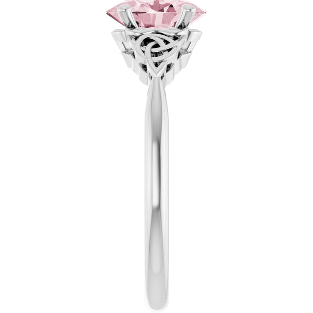 14K Gold Oval Natural Pink Morganite Celtic-Inspired Solitaire Ring - White Gold - view 4