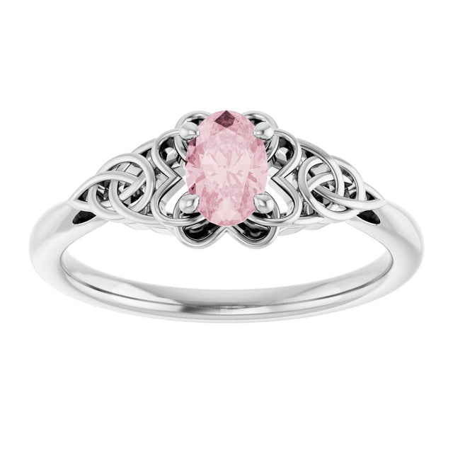 Platinum Oval Natural Pink Morganite Celtic-Inspired Solitaire Ring - view 3