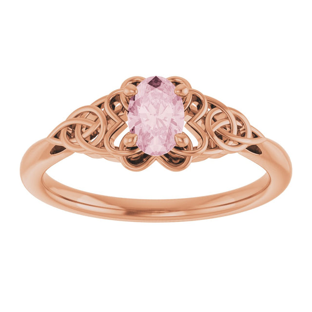 14K Gold Oval Natural Pink Morganite Celtic-Inspired Solitaire Ring - Rose Gold - view 3