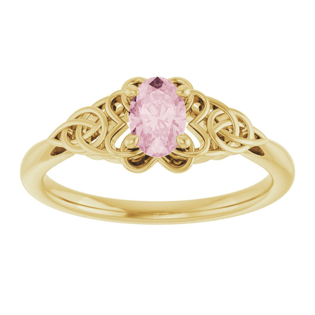 14K Gold Oval Natural Pink Morganite Celtic-Inspired Solitaire Ring - Yellow Gold - view 3
