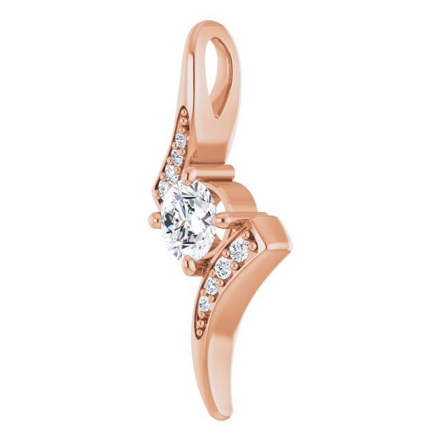 14K Gold Round Natural Diamond Accented Freeform Pendant – 4.1mm Stones - Rose Gold - view 5