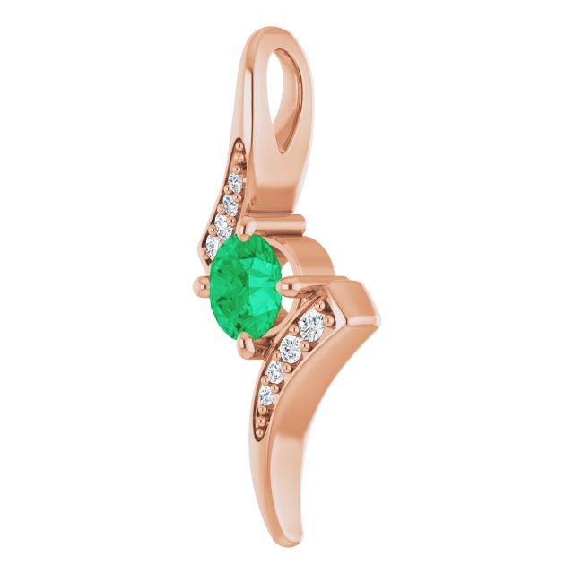 14K Gold Round Natural Emerald Accented Freeform Pendant - Rose Gold - view 5