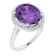 Platinum Oval Natural Amethyst & Natural Diamond Halo-Style Rope Ring