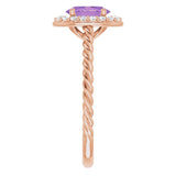 14K Gold Oval Natural Amethyst & Natural Diamond Halo-Style Rope Ring - Rose Gold - view 4