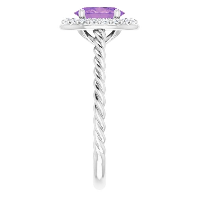 Platinum Oval Natural Amethyst & Natural Diamond Halo-Style Rope Ring - view 4