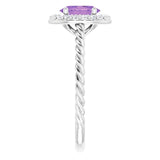 14K Gold Oval Natural Amethyst & Natural Diamond Halo-Style Rope Ring - White Gold - view 4