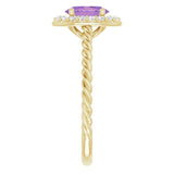 14K Gold Oval Natural Amethyst & Natural Diamond Halo-Style Rope Ring - Yellow Gold - view 4
