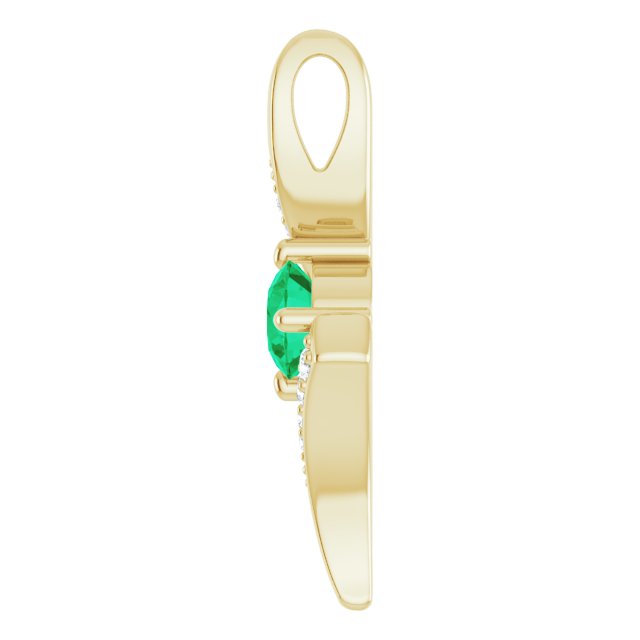 14K Gold Round Natural Emerald Accented Freeform Pendant - Yellow Gold - view 6