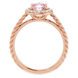 14K Gold Oval Natural Pink Morganite & Natural Diamond Halo-Style Rope Ring - Rose Gold - view 2