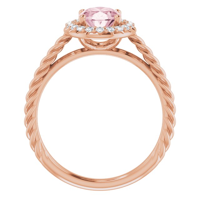 14K Gold Oval Natural Pink Morganite & Natural Diamond Halo-Style Rope Ring - Rose Gold - view 2