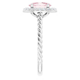 14K Gold Oval Natural Pink Morganite & Natural Diamond Halo-Style Rope Ring - White Gold - view 4