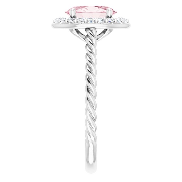 14K Gold Oval Natural Pink Morganite & Natural Diamond Halo-Style Rope Ring - White Gold - view 4