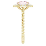 14K Gold Oval Natural Pink Morganite & Natural Diamond Halo-Style Rope Ring - Yellow Gold - view 4