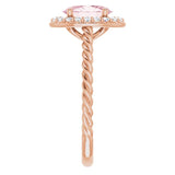 14K Gold Oval Natural Pink Morganite & Natural Diamond Halo-Style Rope Ring - Rose Gold - view 4