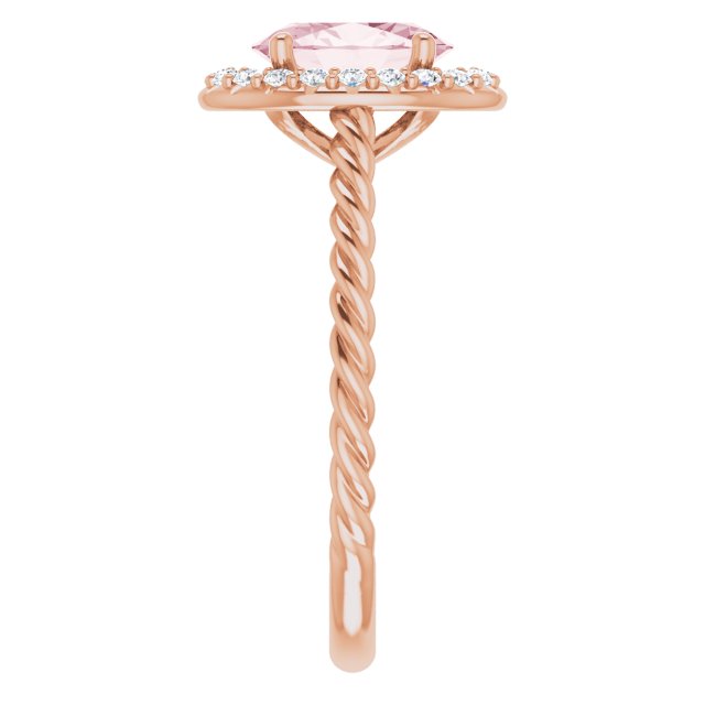14K Gold Oval Natural Pink Morganite & Natural Diamond Halo-Style Rope Ring - Rose Gold - view 4